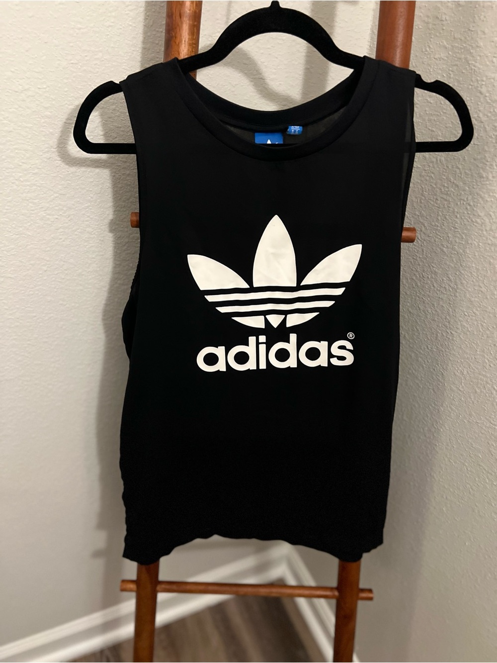 adidas Black Tank with White Trefoil Logo